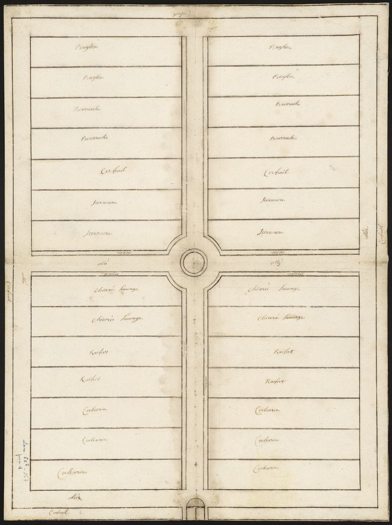 Plan des jardins et culture pour l’apothicairerie de l’hôpital Saint-Louis, 1738 (Archives AP-HP, CND/775).