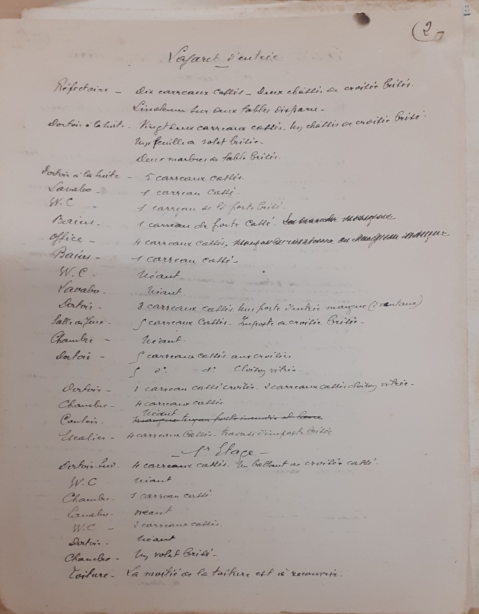 Relevé des dégâts occasionnés par les explosions du 21 août 1944 à l’asile pour enfants de la ville de Paris à Hendaye, 1944 (Archives AP-HP, 1853/W/157)