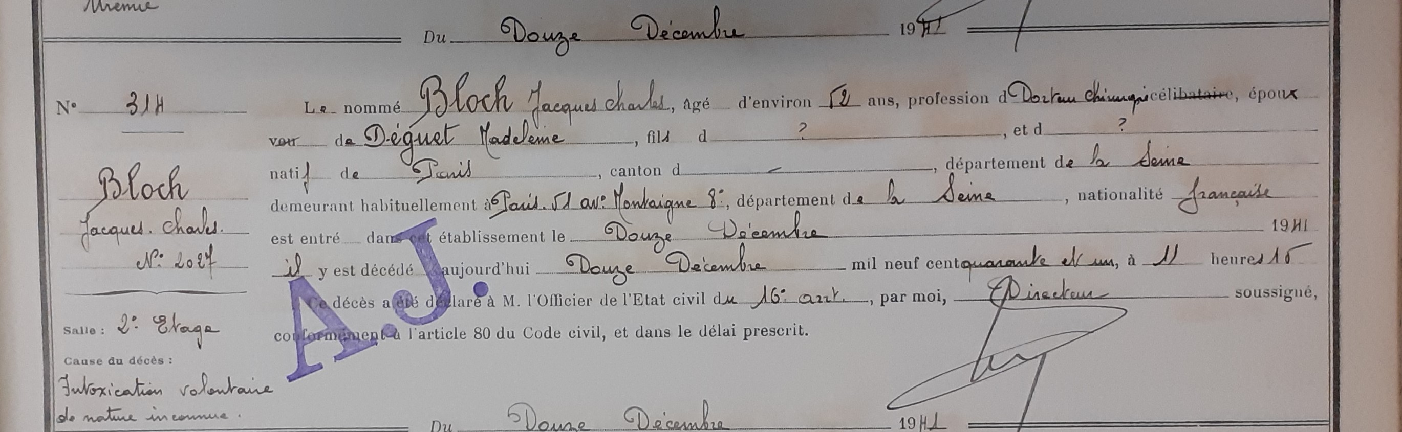 Registre des déclarations de décès de l’hôpital Piccini (Archives AP-HP, PCC/10)
