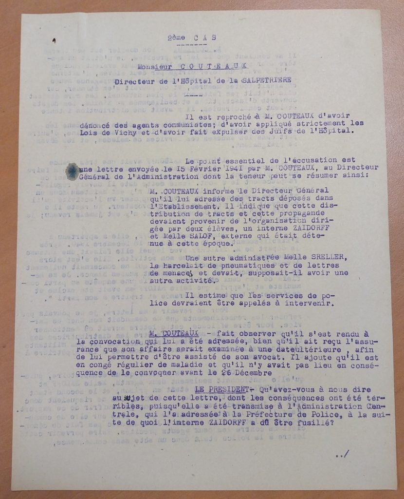 PV audition J. Couteaux devant la commission d’épuration de la préfecture de la Seine , 14/12/1944 (805/FOSS/8)