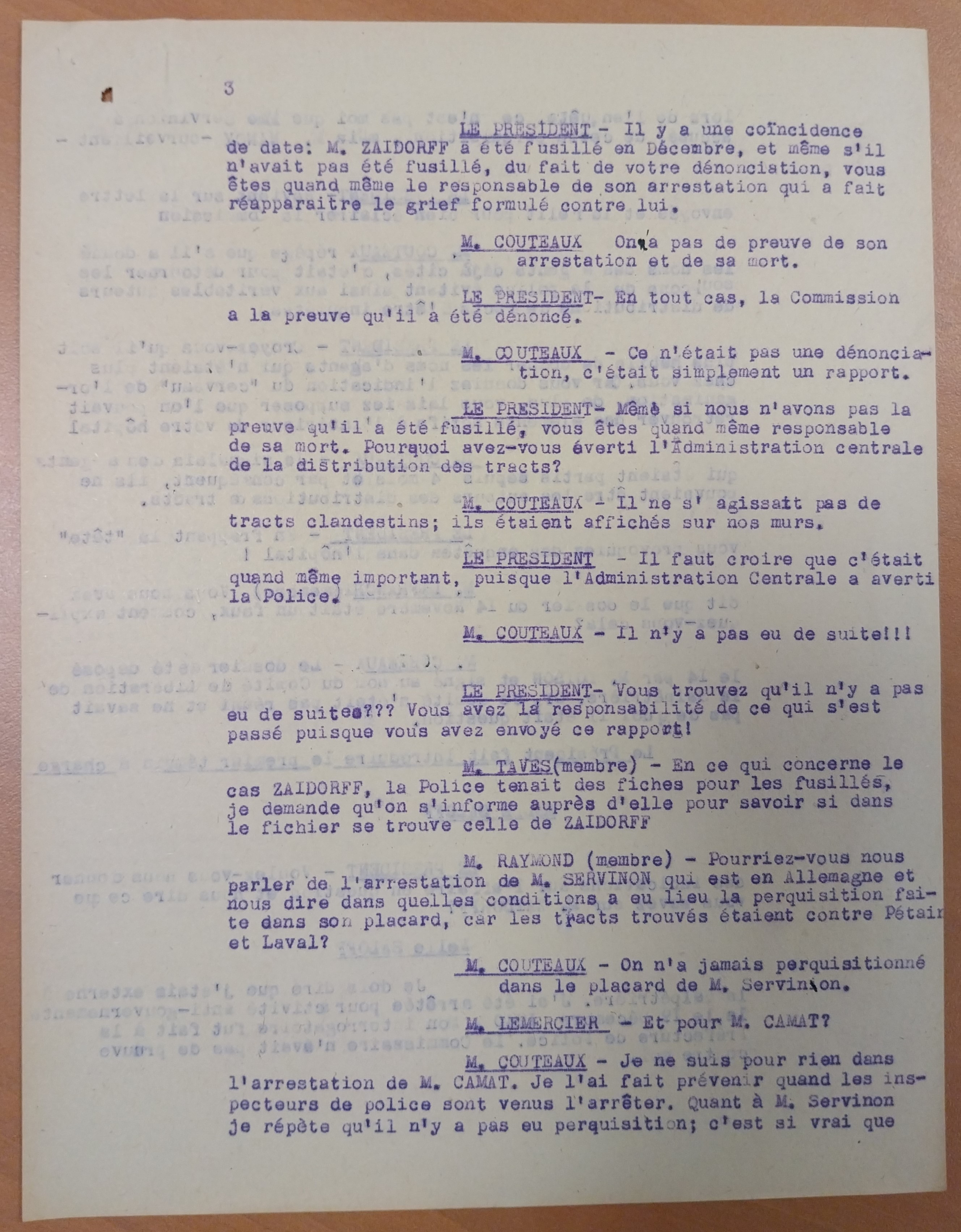 PV audition J. Couteaux devant la commission d’épuration de la préfecture de la Seine , 14/12/1944 (805/FOSS/8)