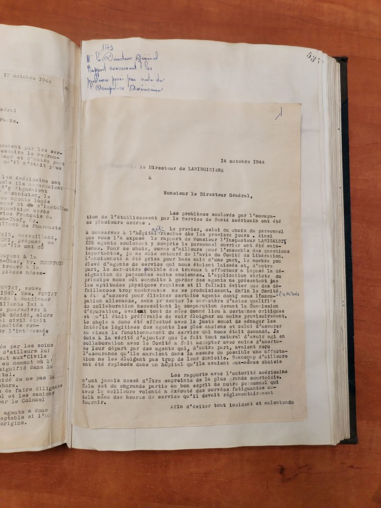 Rapports du directeur de Lariboisière au directeur général de l’AP, 14 octobre 1944 et 27 juin 1945 (Archives AP-HP, 722/W/147)