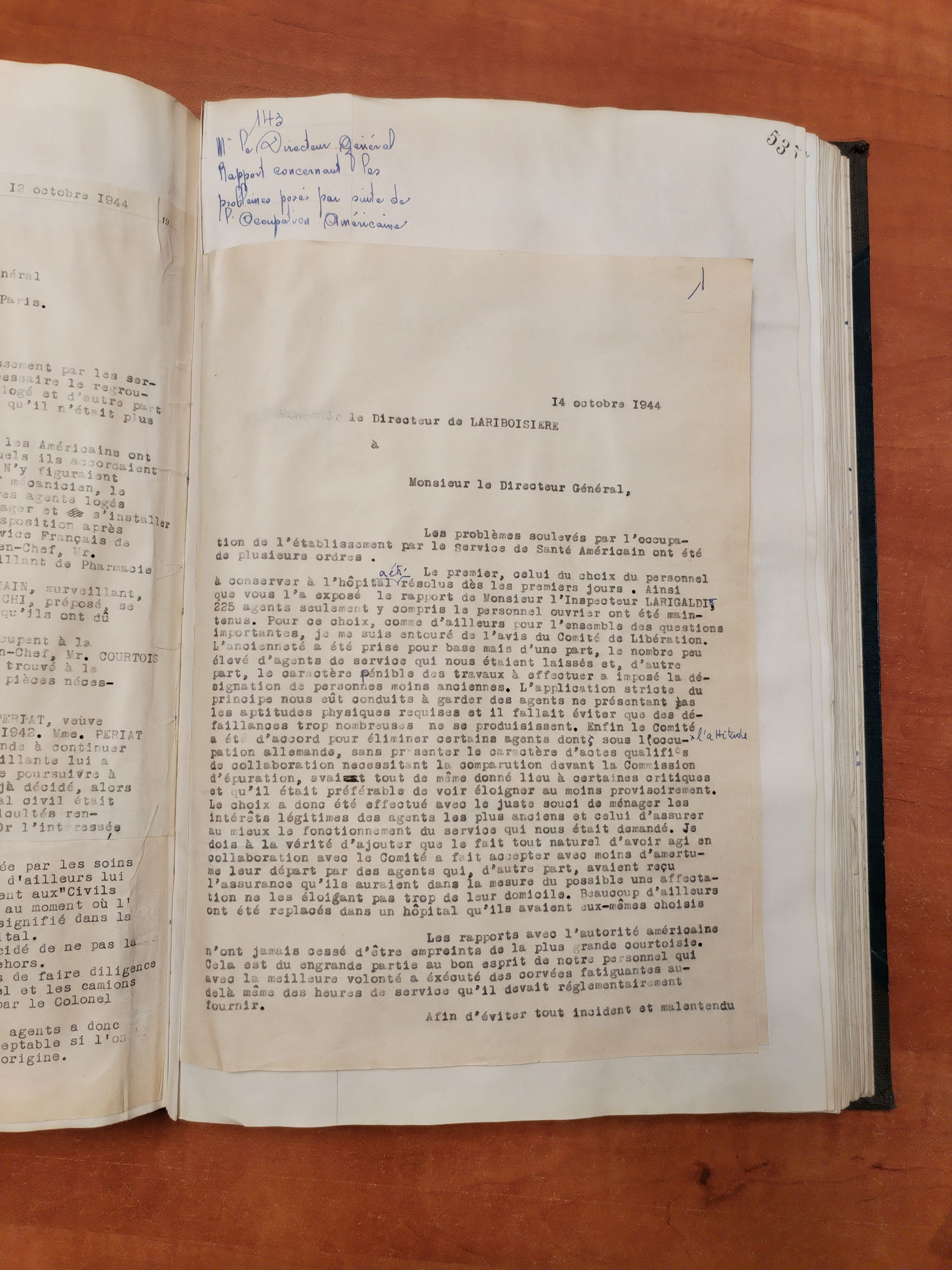Rapports du directeur de Lariboisière au directeur général de l’AP, 14 octobre 1944 et 27 juin 1945 (Archives AP-HP, 722/W/147)