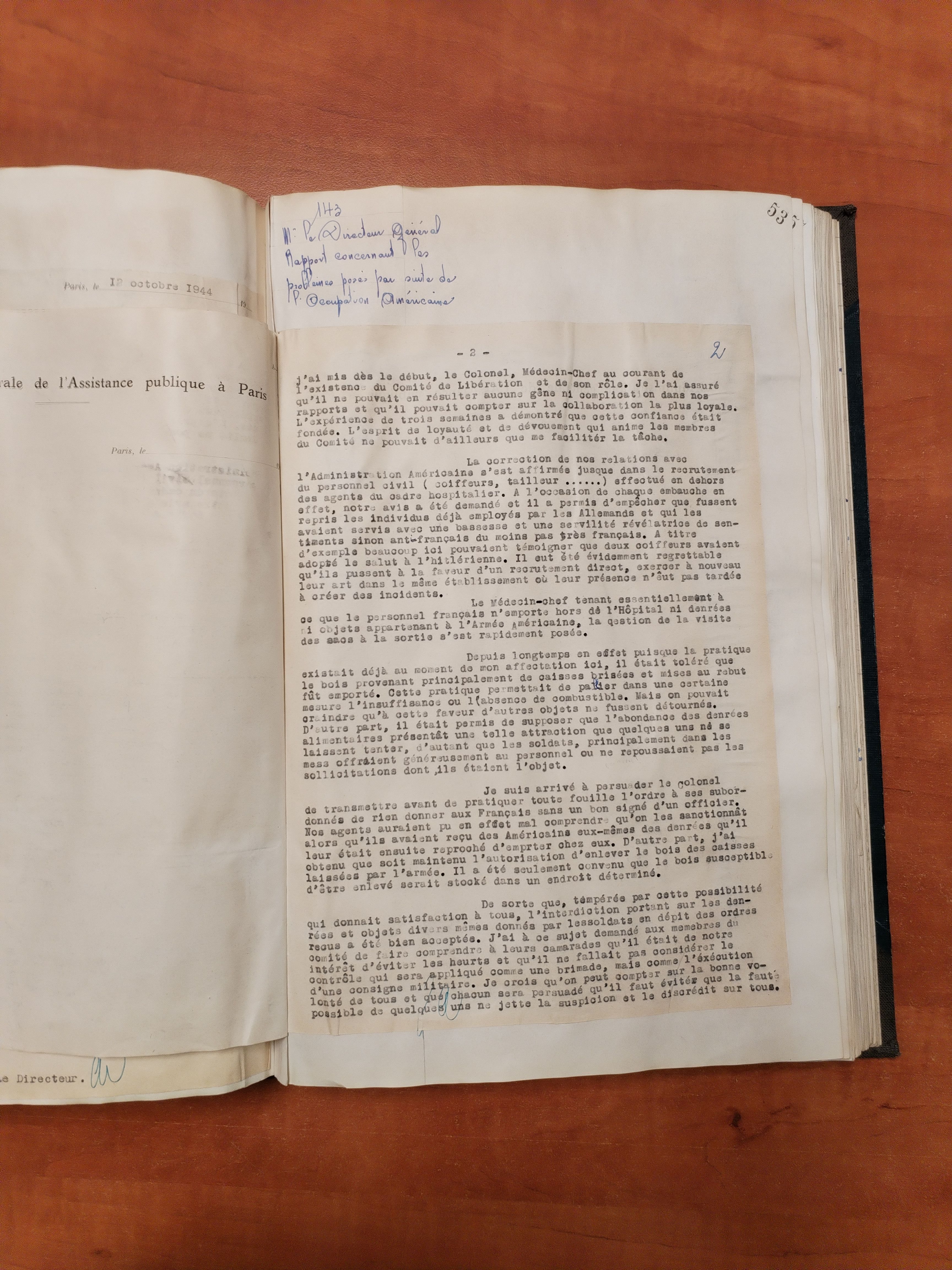 Rapports du directeur de Lariboisière au directeur général de l’AP, 14 octobre 1944 et 27 juin 1945 (Archives AP-HP, 722/W/147)