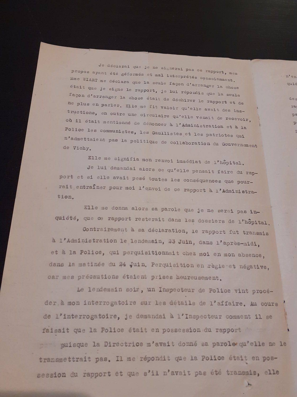 Lettre du sieur Gouttebroze relatant l’incident survenu à l’hôpital Trousseau en juin 1941, qui lui a valu son renvoi et une descente de police chez lui, 5 septembre 1944 (Archives nationales, Z/6/NL/487)