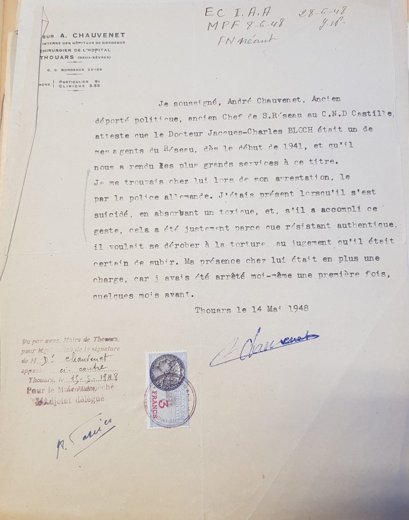 Témoignage de André Chauvenet conservé dans le dossier aux Archives SHD de Caen (Archives SHD de Caen, 21 P 426775)
