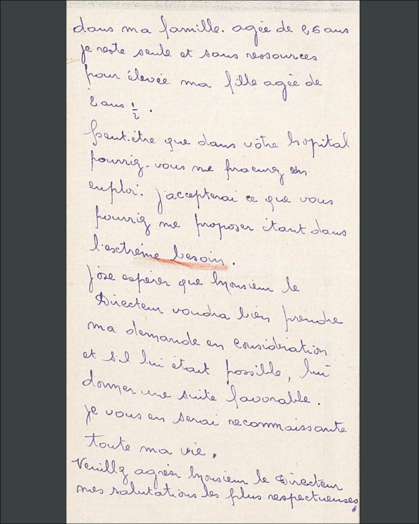 Lettre de Philomène Briand au directeur de l’hôpital Saint-Antoine concernant sa demande d’emploi, 10 octobre 1940 (PHM/201/11)
