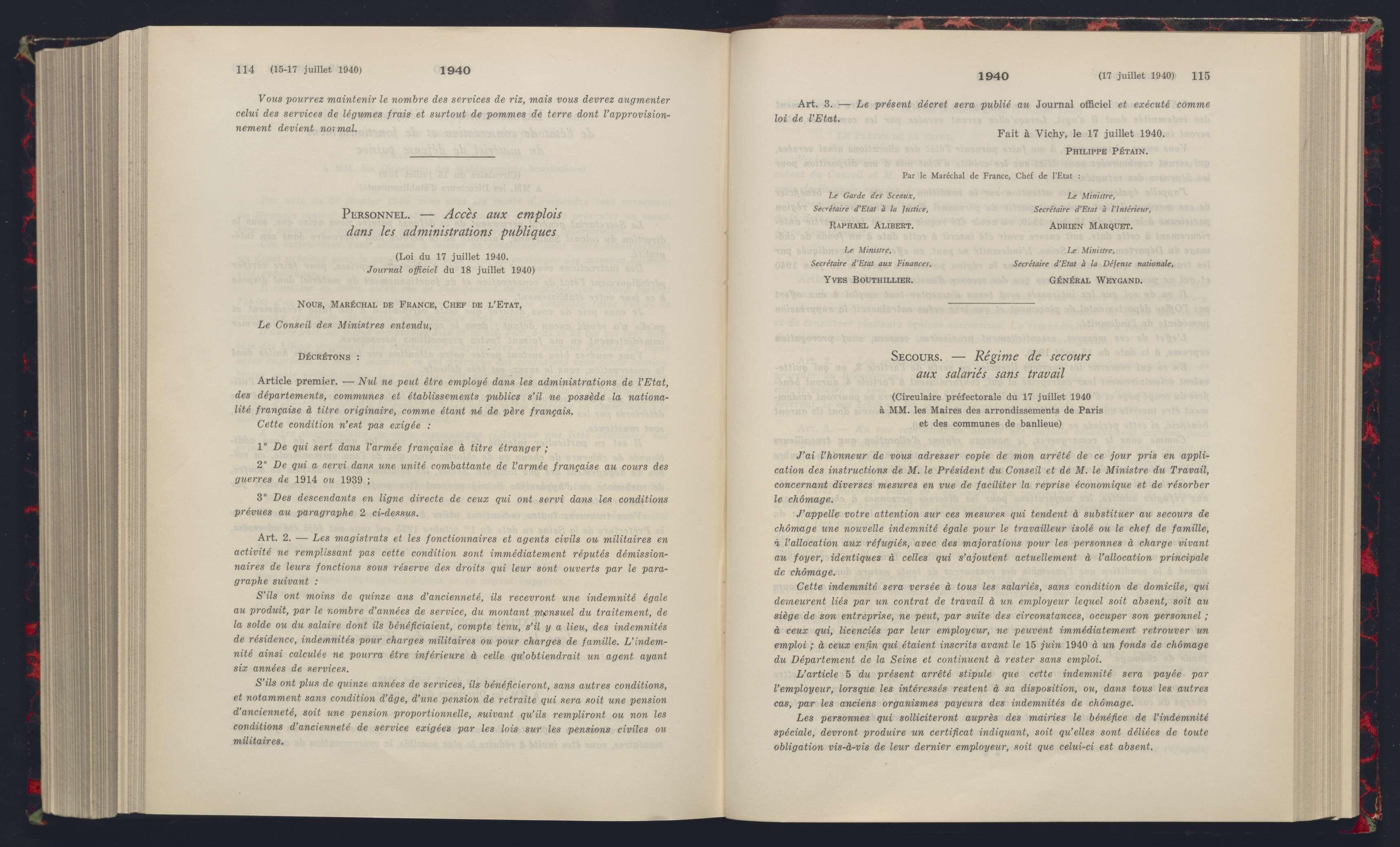 Loi sur l’accès aux emplois dans les administrations publiques, 17 juillet 1940 (Archives AP-HP, 1/J/24).