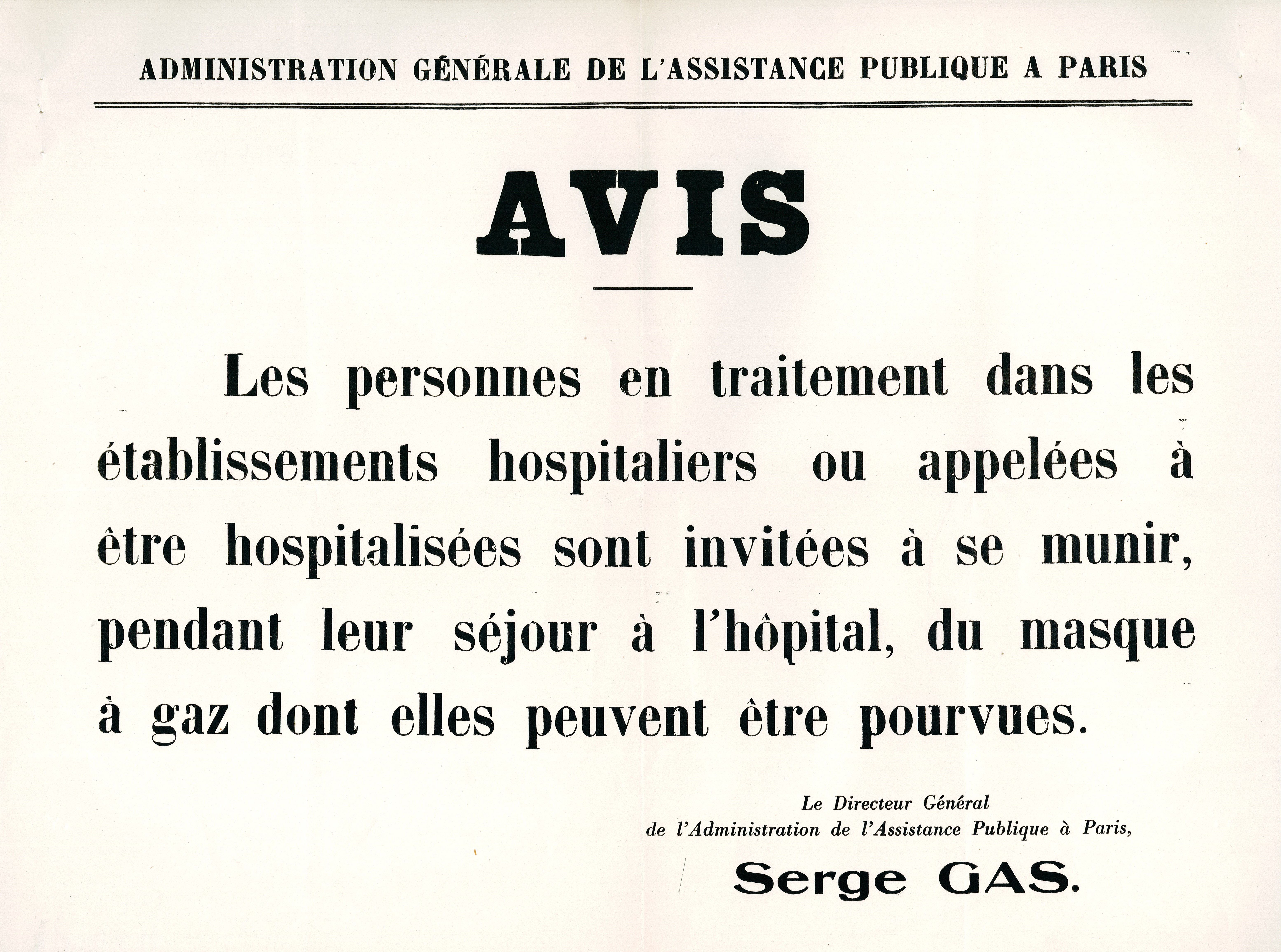 Avis à l’attention des usagers de l’hôpital, 1939 (Archives AP-HP, 823/FOSS/3)