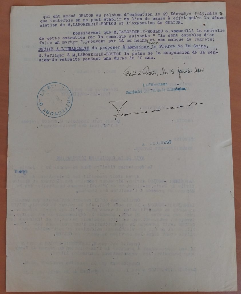 Procès-verbal de la séance de la commission d’épuration du 9 janvier 1945 : audition de M. Laborderie-Boulou, ex directeur de l’hospice des Ménages. (805/FOSS/8)